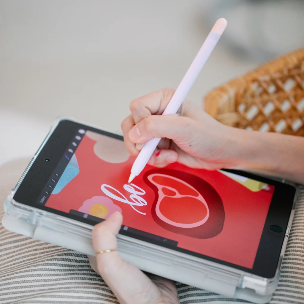 Making a digital product on her ipad